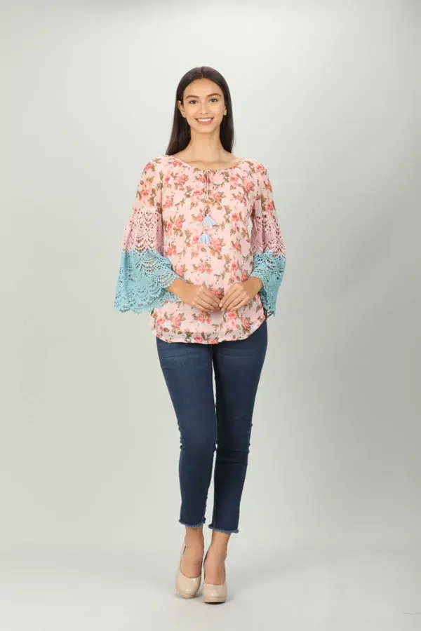 Pink Floral Printed Ladies Top Fancy