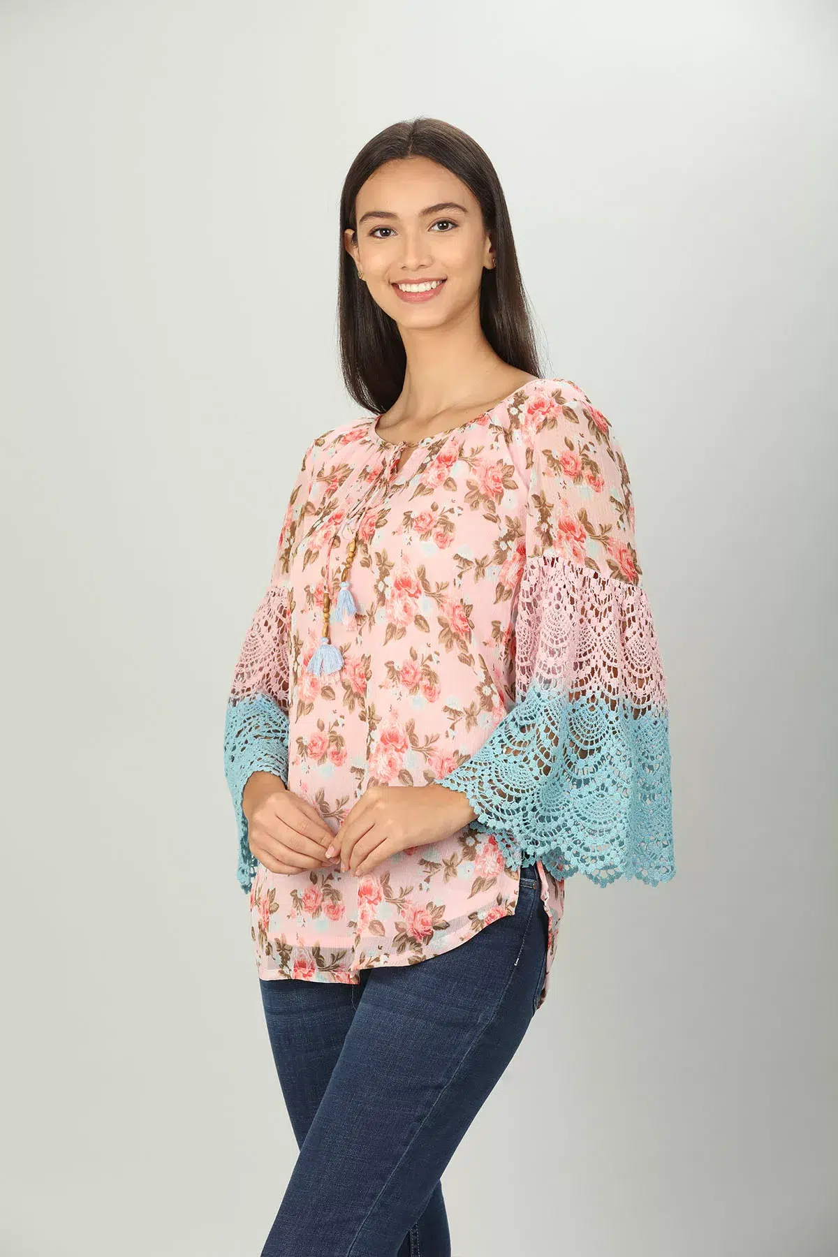 Pink Floral Printed Ladies Top Fancy