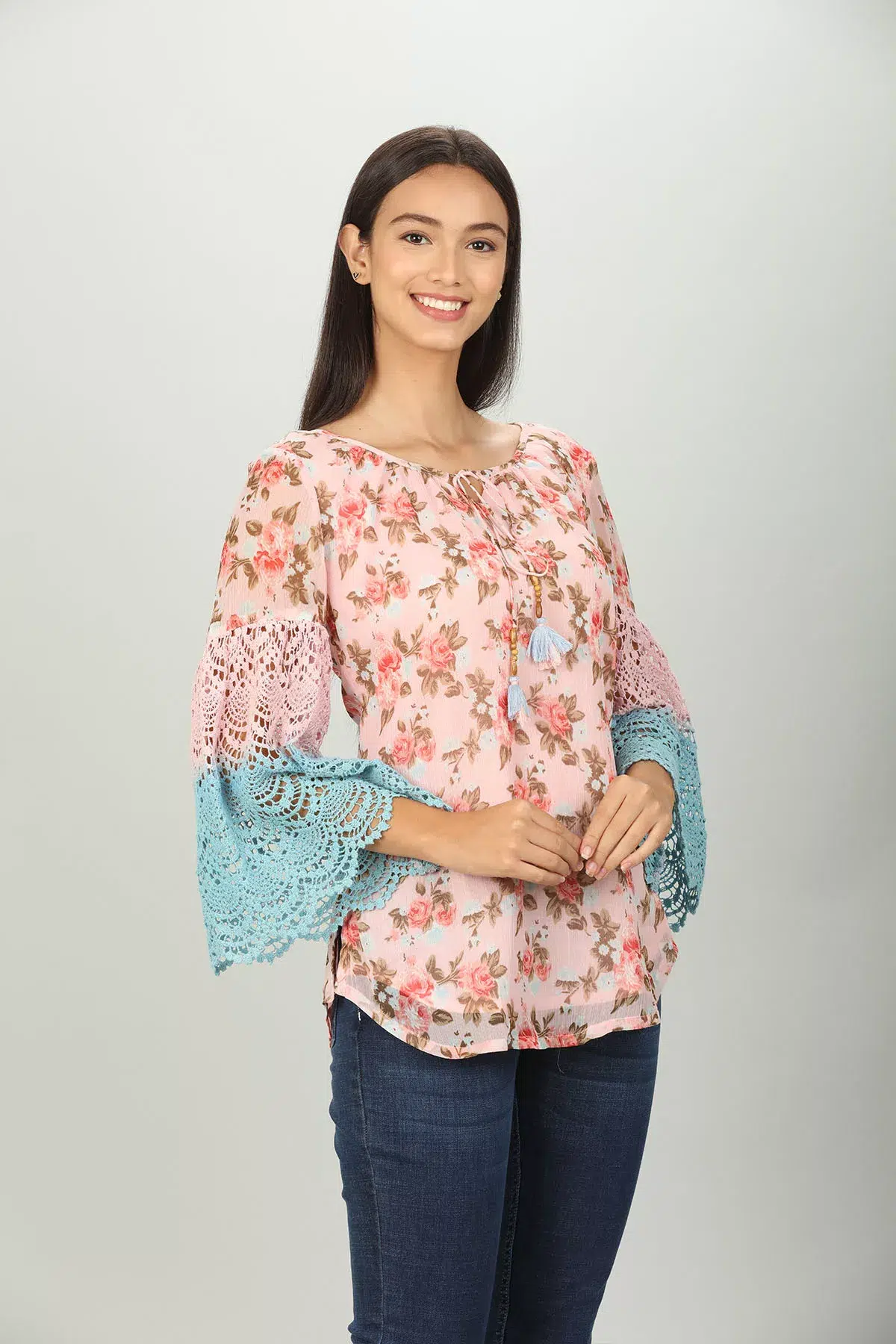 Pink Floral Printed Ladies Top Fancy