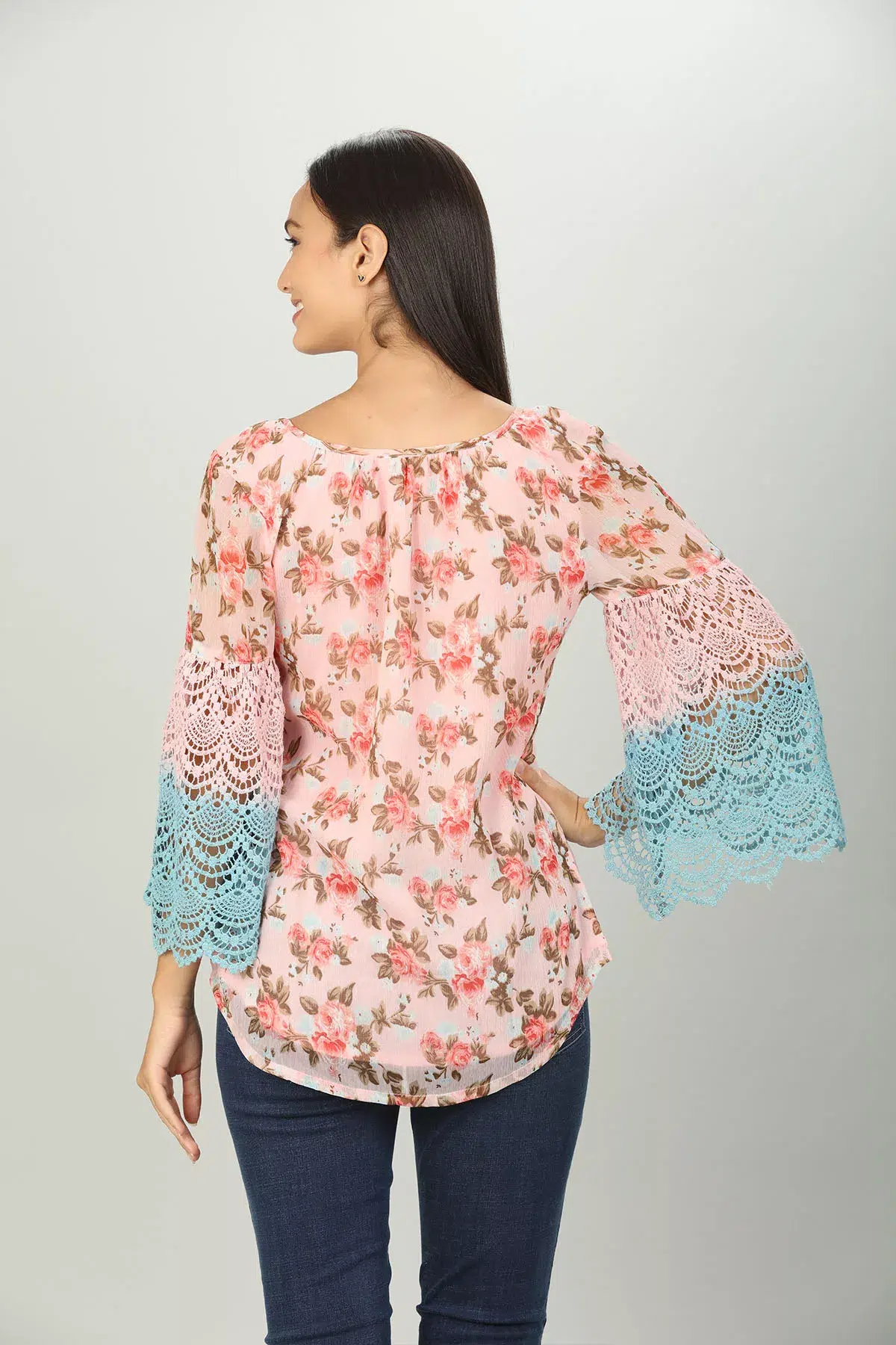 Pink Floral Printed Ladies Top Fancy