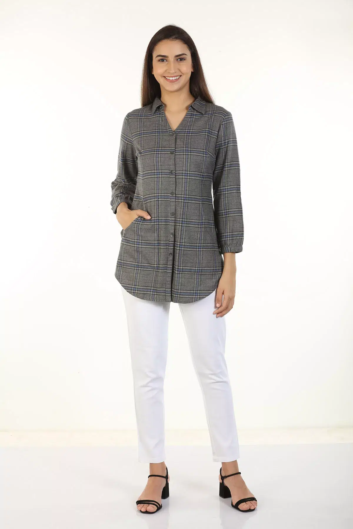 Grey Checks Shirt For Women