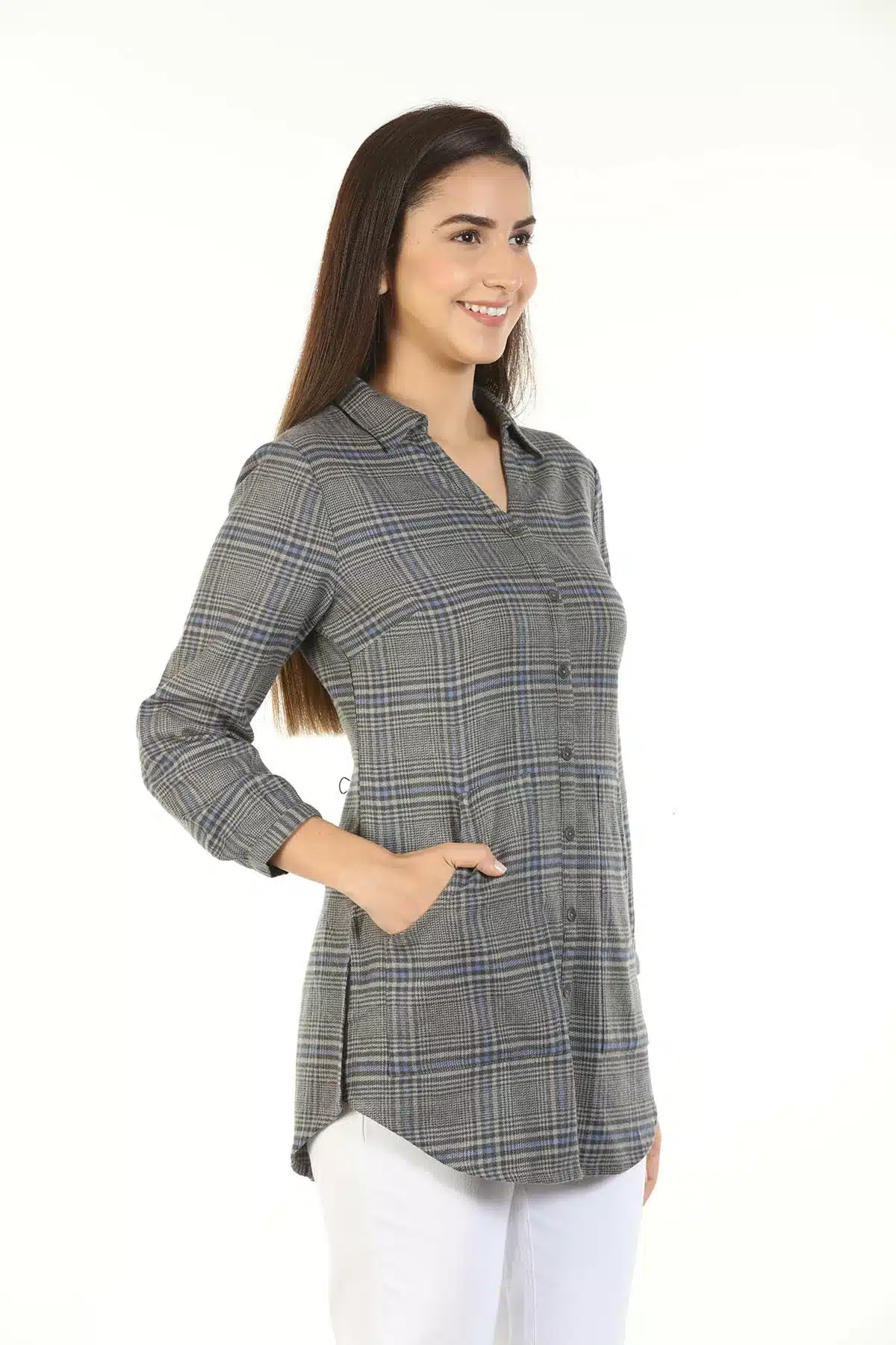 Grey Checks Shirt For Women