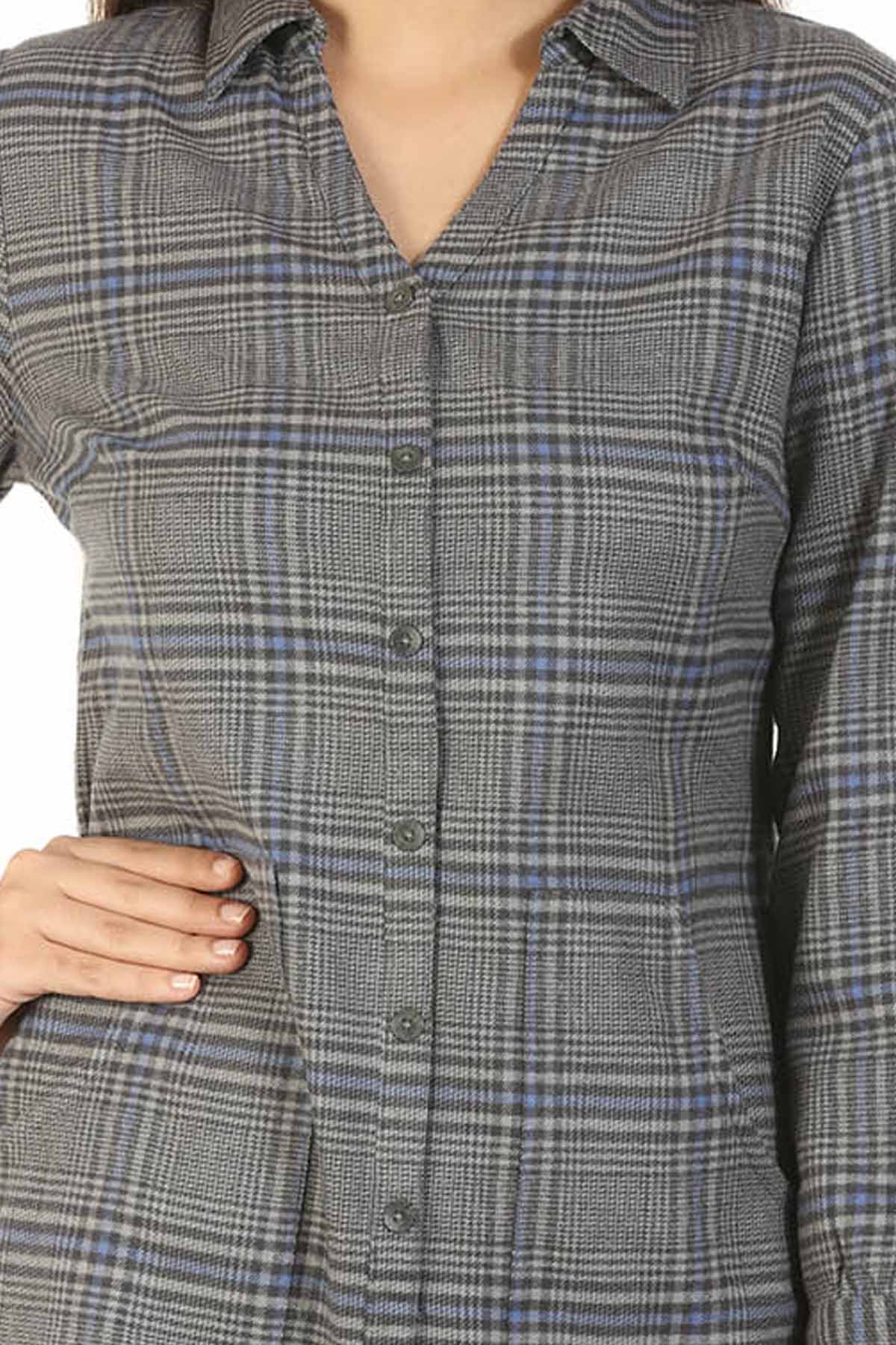 Grey Checks Shirt For Women