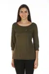 Dark Brown Solid T Shirt Top For Women