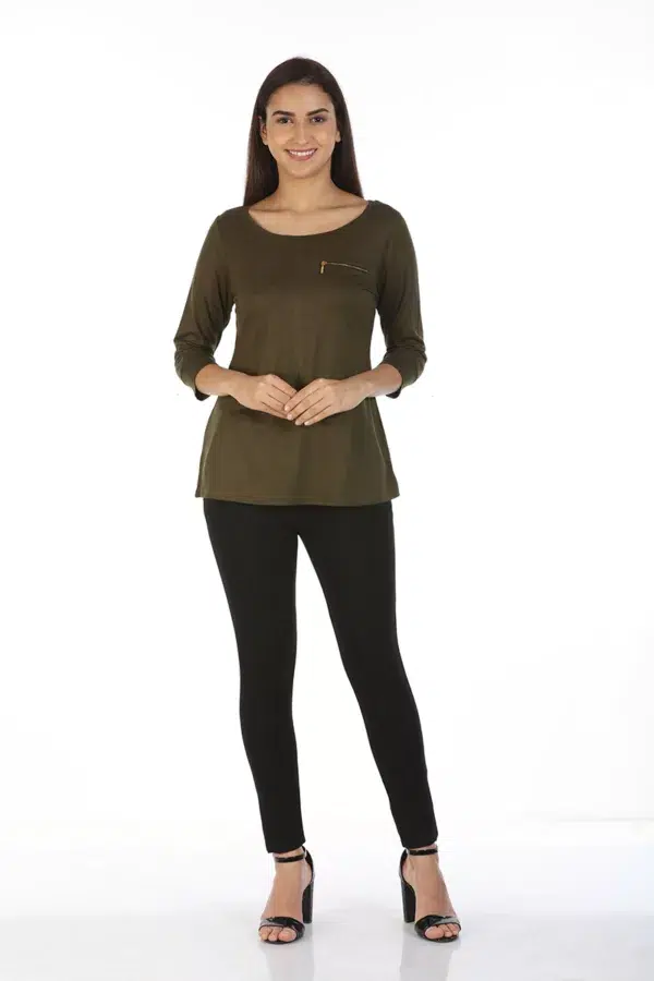 Dark Brown Solid T Shirt Top For Women