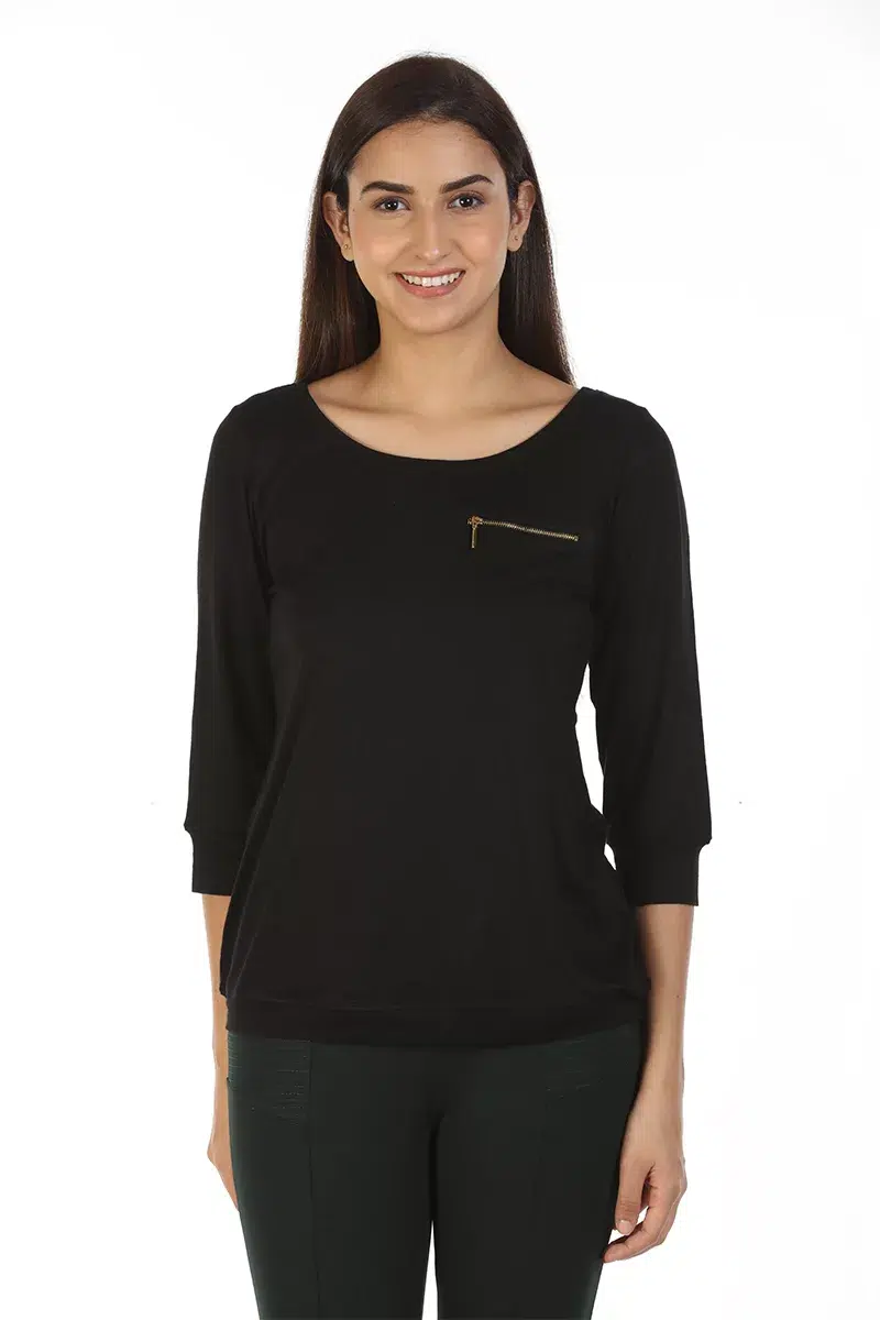 Solid Black T Shirt Tops For Women
