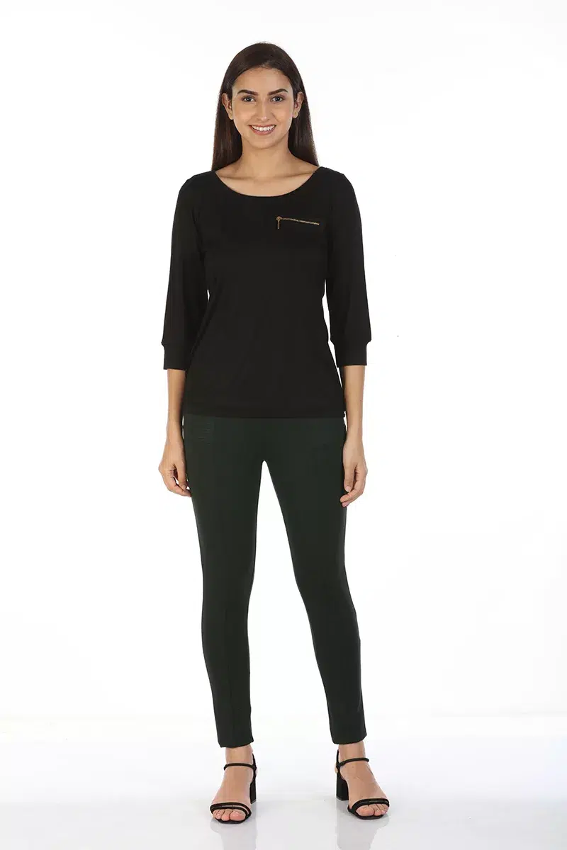 Solid Black T Shirt Tops For Women
