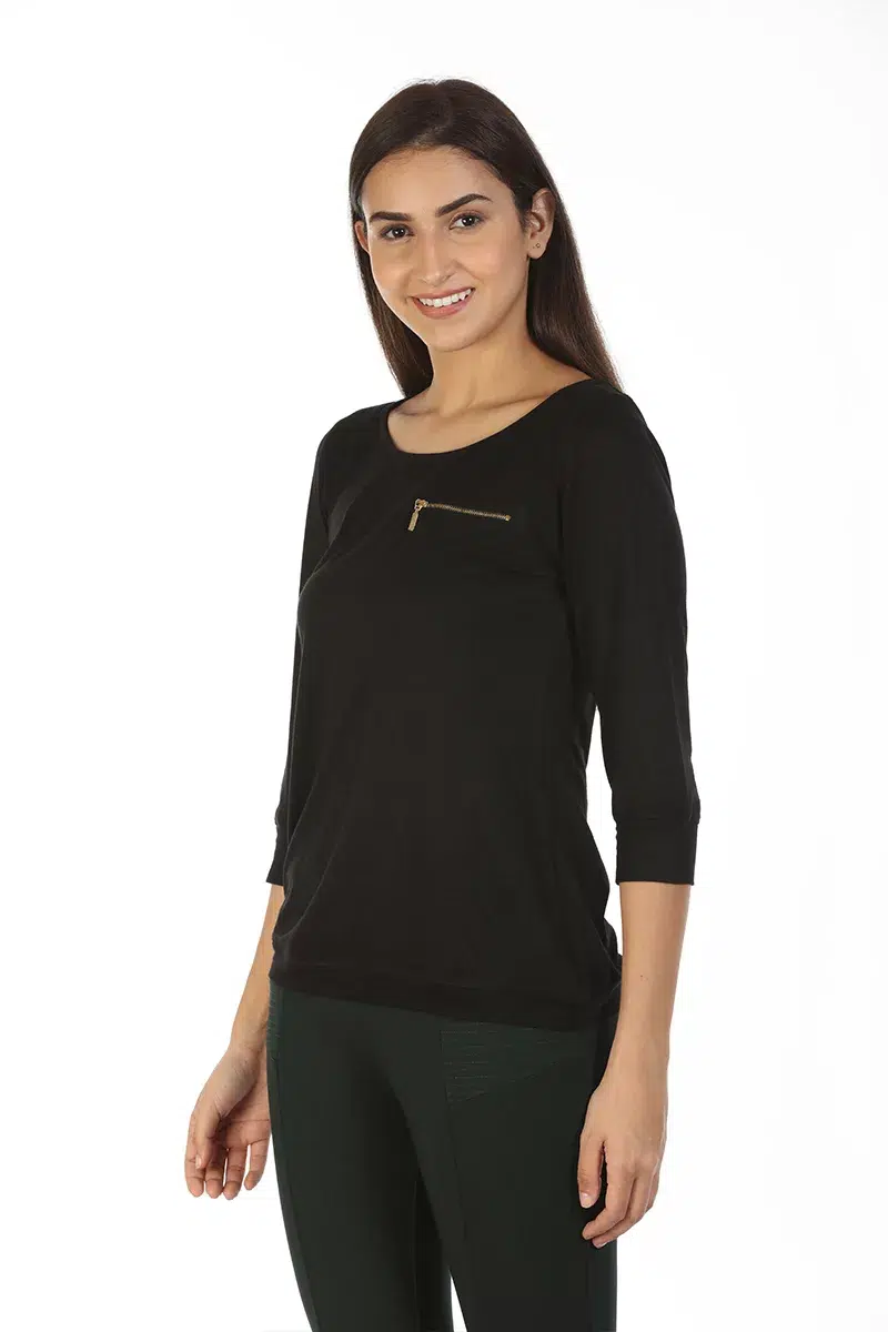 Solid Black T Shirt Tops For Women