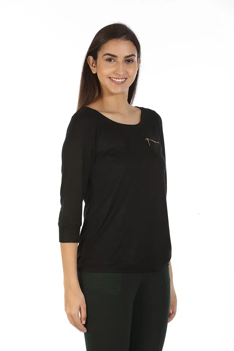 Solid Black T Shirt Tops For Women