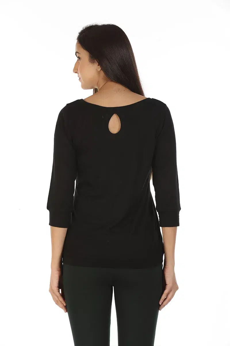 Solid Black T Shirt Tops For Women