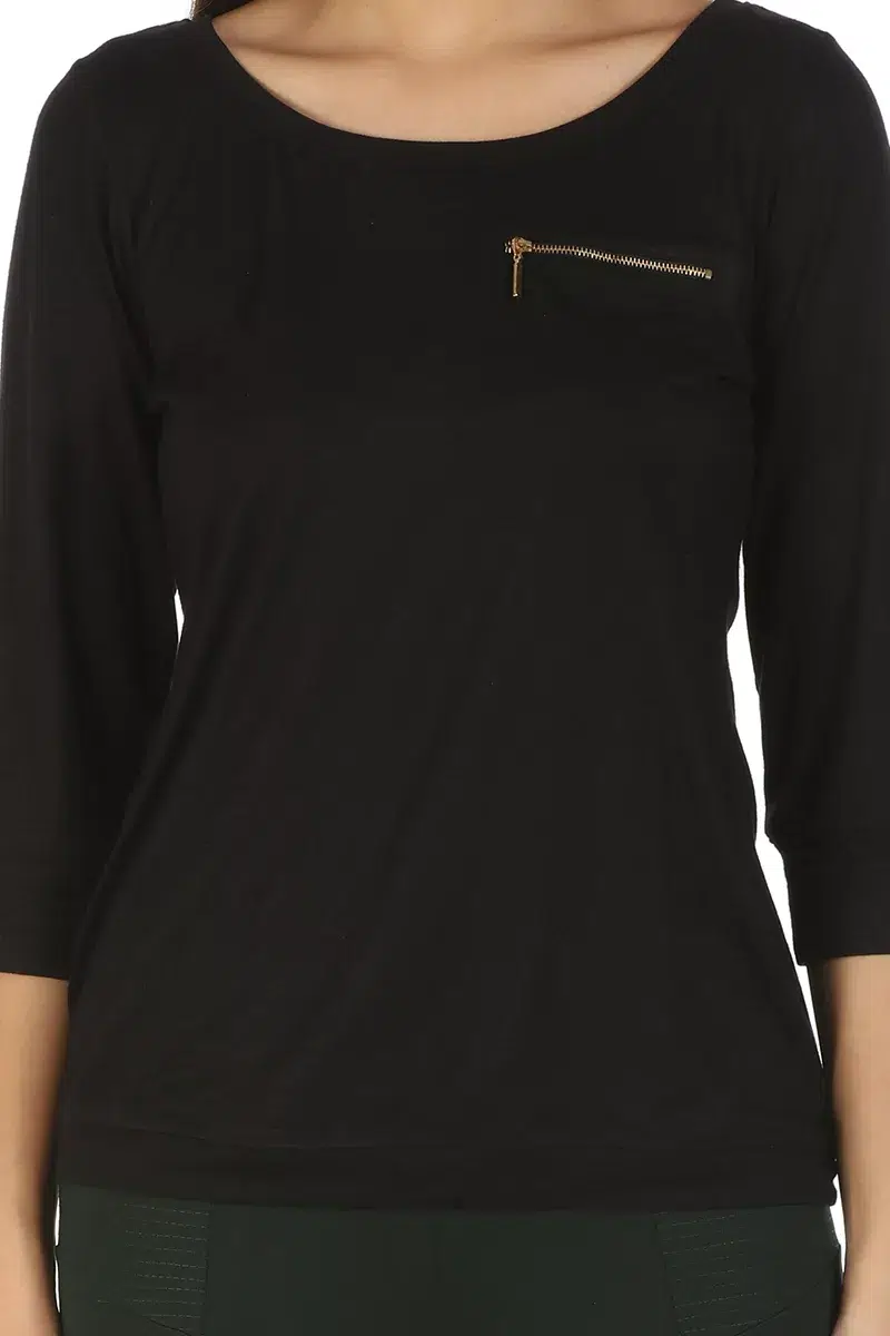 Solid Black T Shirt Tops For Women