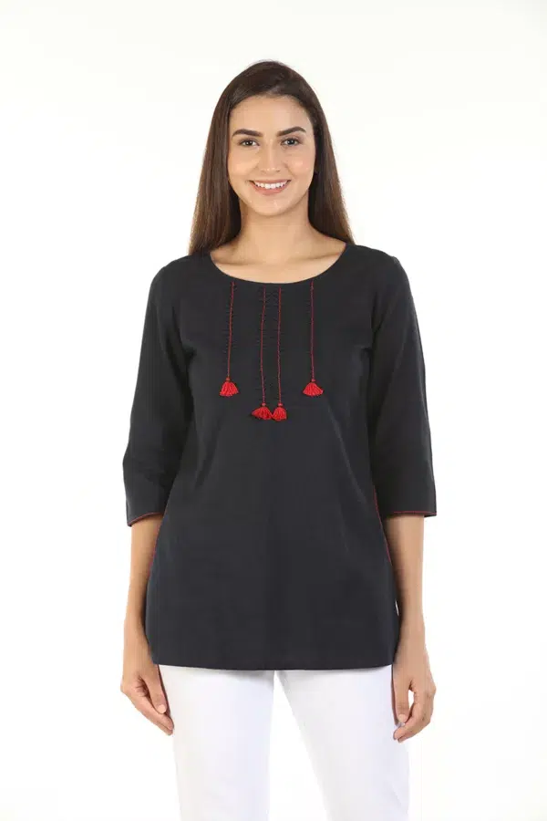 Dark Grey Embroidered Ladies Tops Indian Style