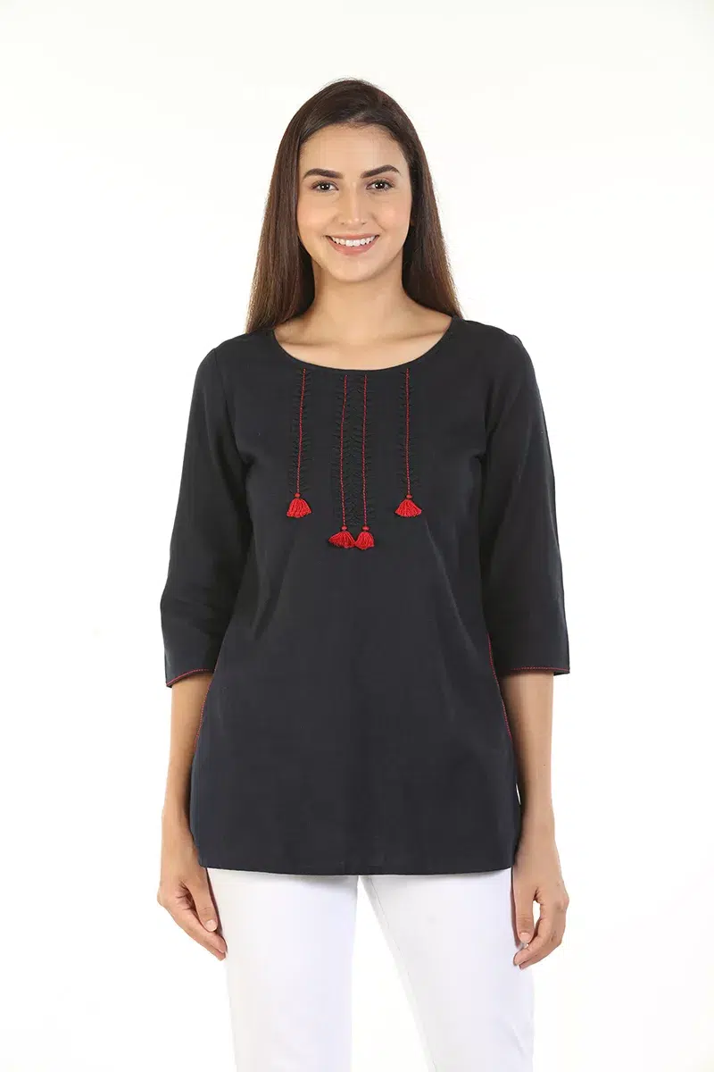 Dark Grey Embroidered Ladies Tops Indian Style