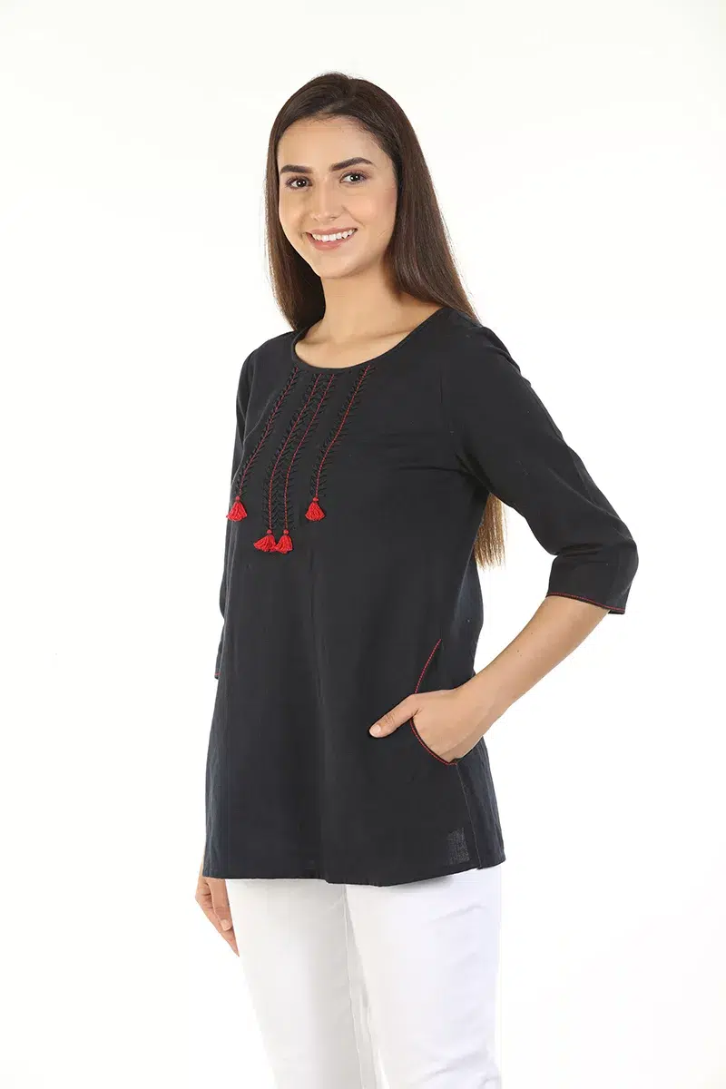 Dark Grey Embroidered Ladies Tops Indian Style