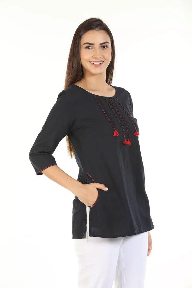 Dark Grey Embroidered Ladies Tops Indian Style