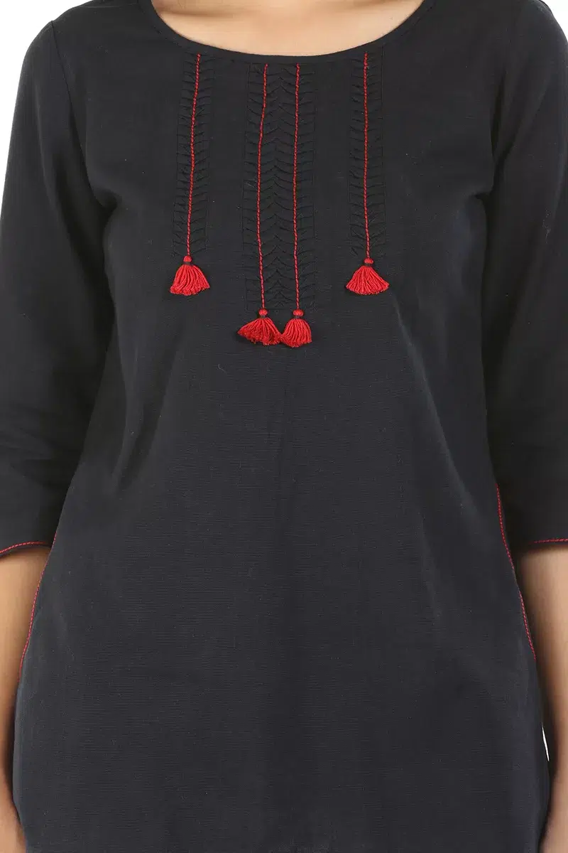 Dark Grey Embroidered Ladies Tops Indian Style