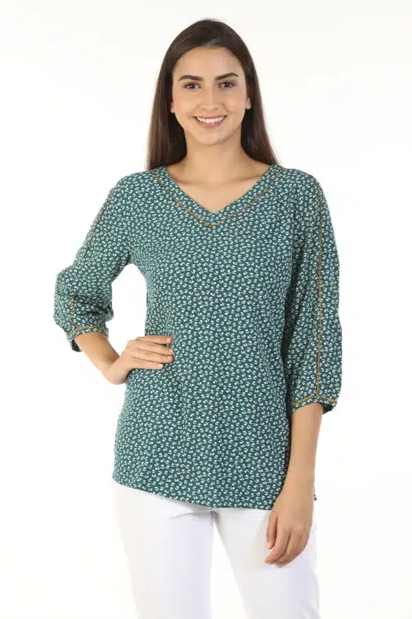 Green Floral Printed Ladies Top Fancy