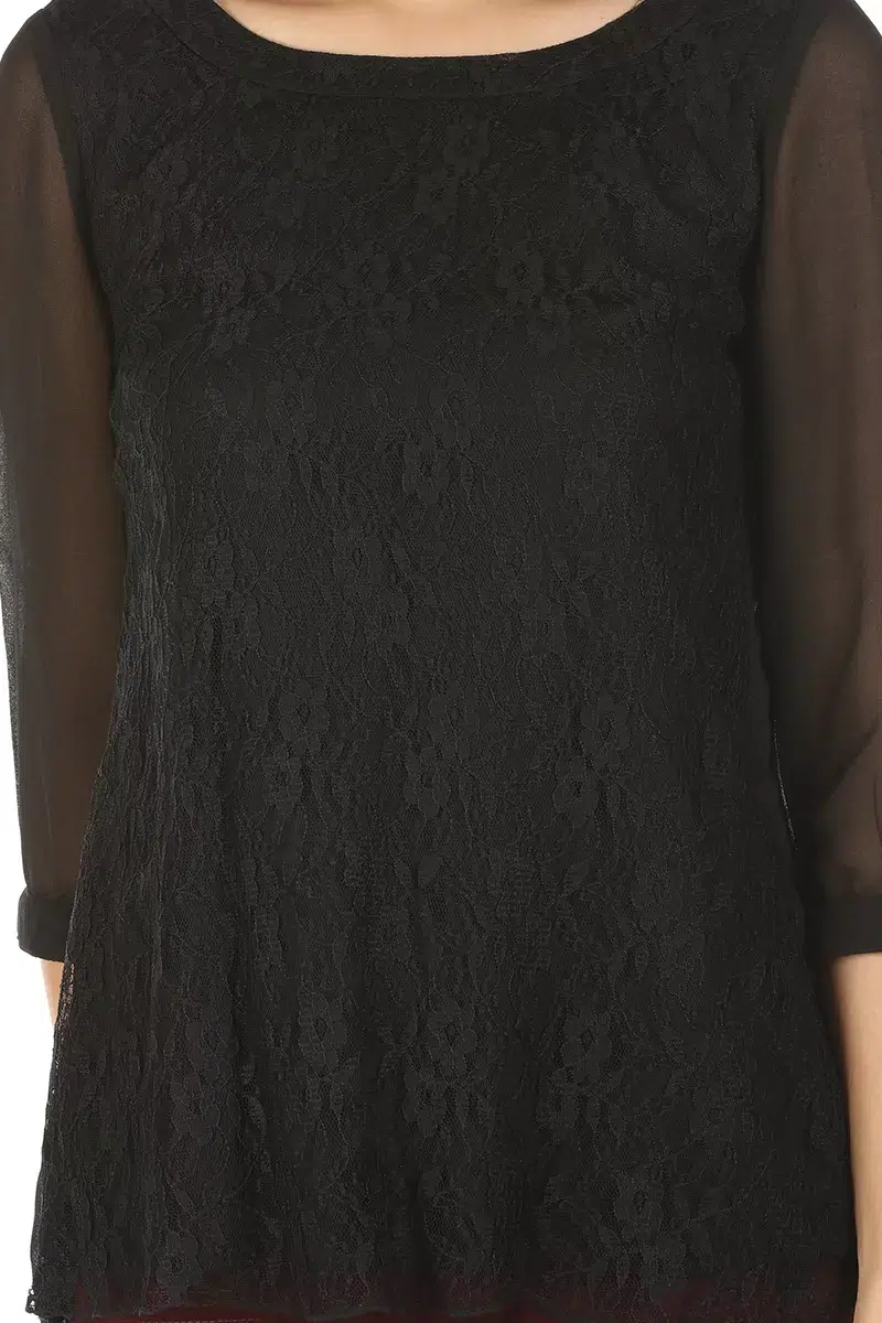 Black Lace Print Women Top Casual