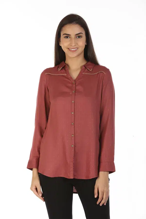 Printed Maroon Shirt For Women