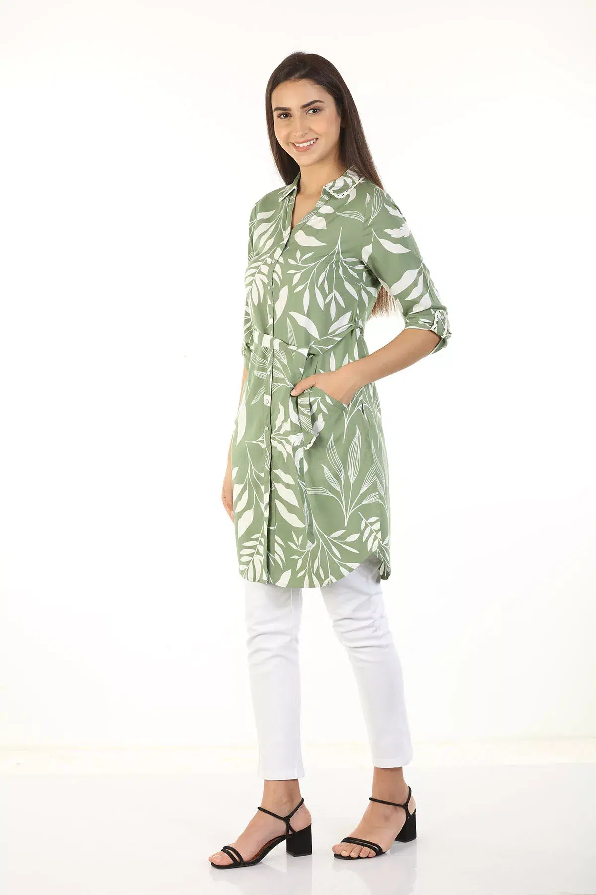 Floral Green Printed Shirt For Women