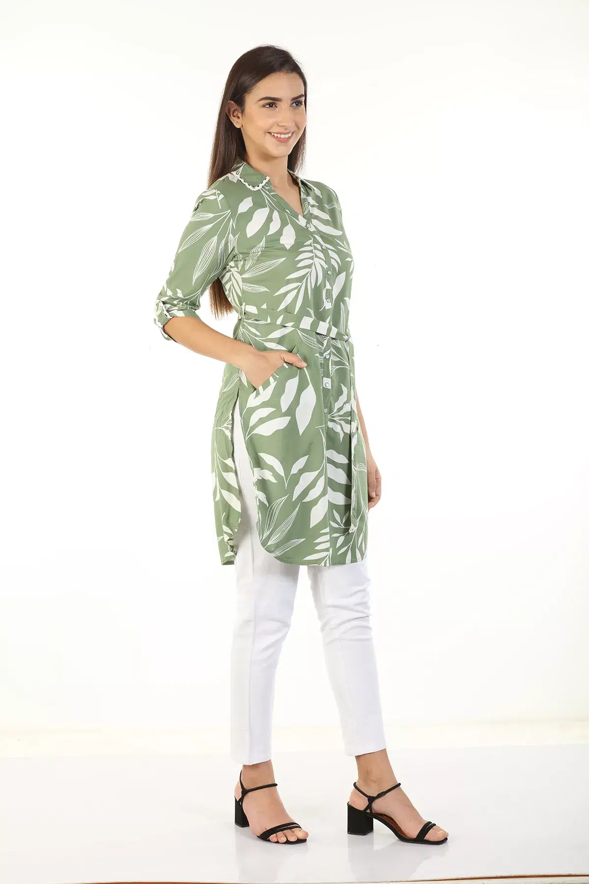 Floral Green Printed Shirt For Women