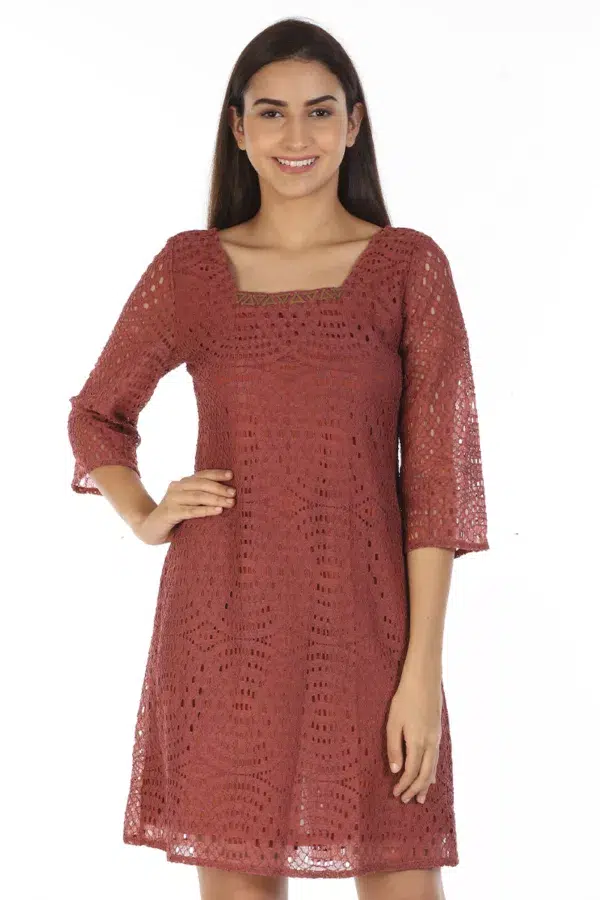 Brick Red Dress For Women Midi