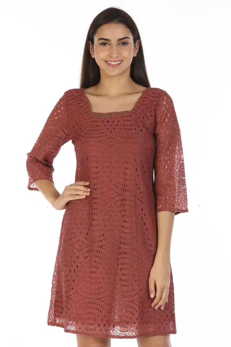 Brick Red Dress For Women Midi