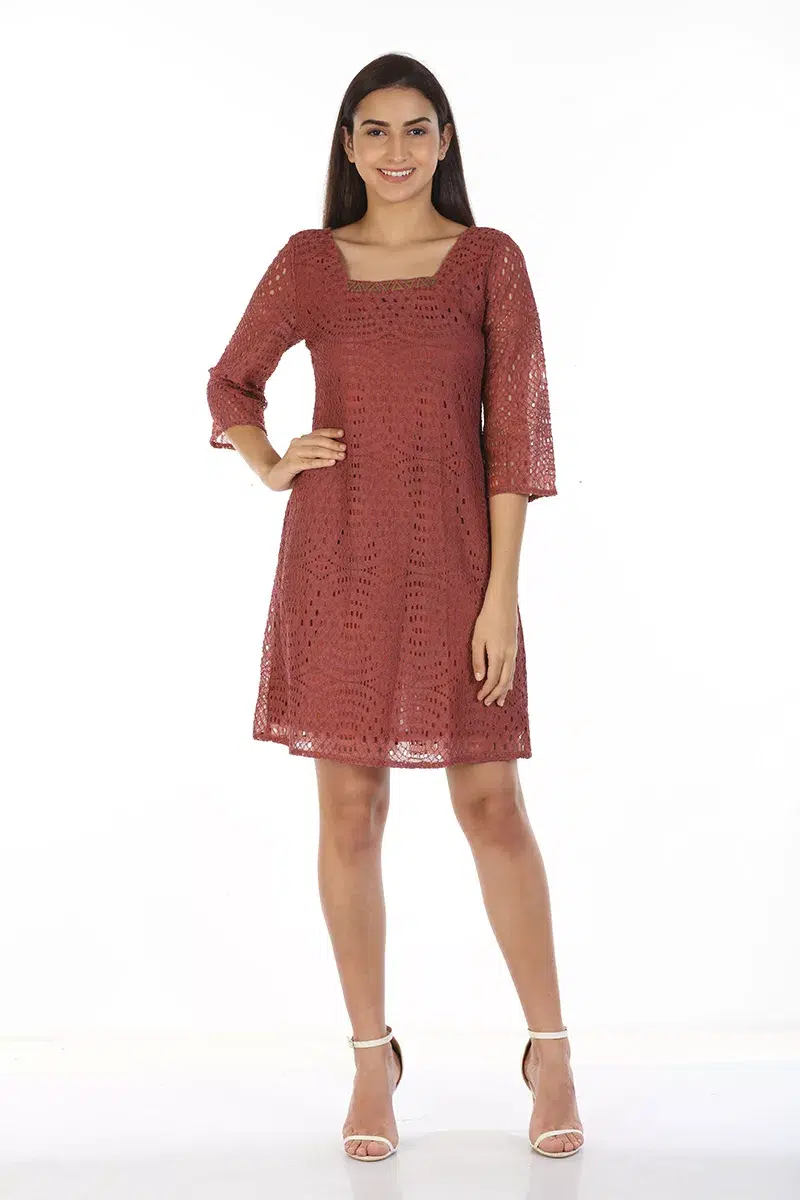 Brick Red Dress For Women Midi