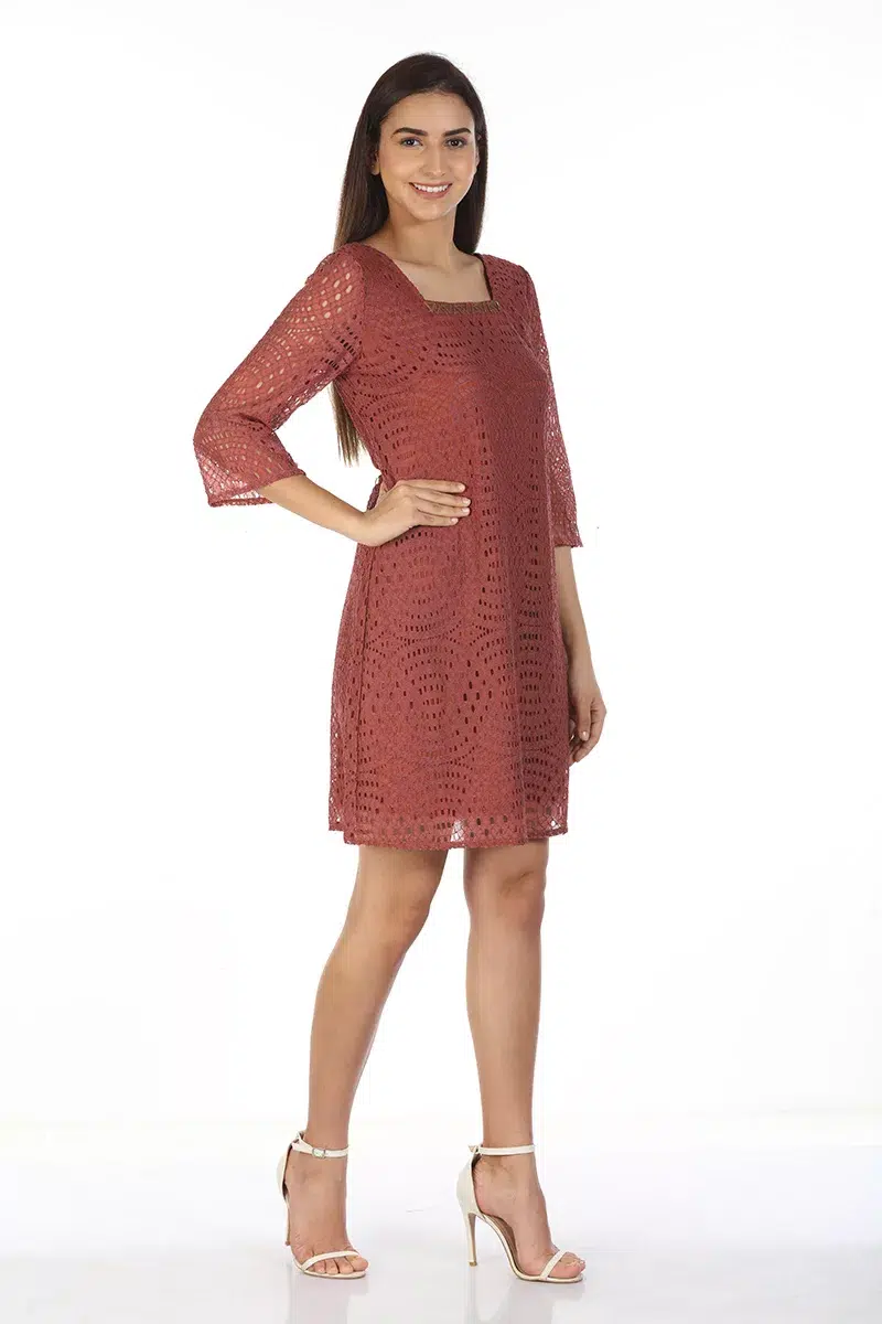 Brick Red Dress For Women Midi