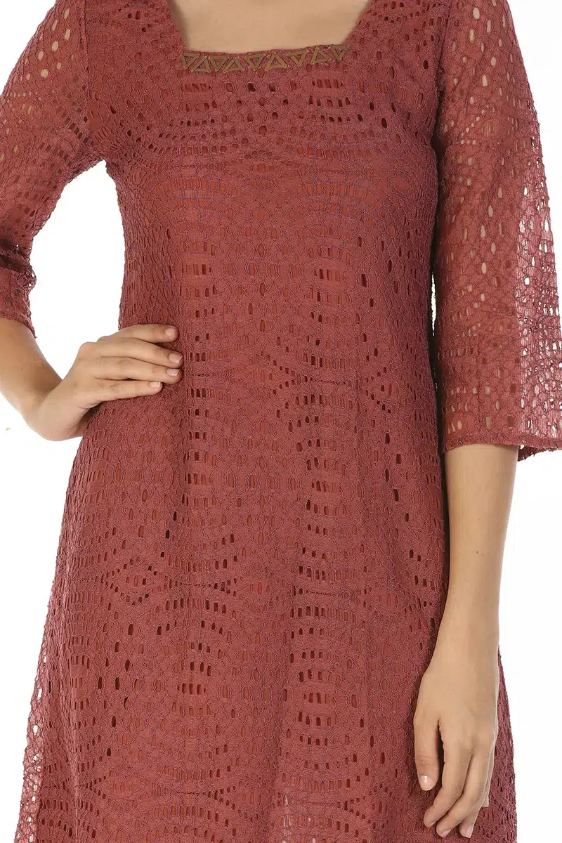 Brick Red Dress For Women Midi