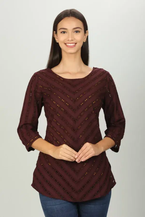 Brown Schiffli Women Top Trendy
