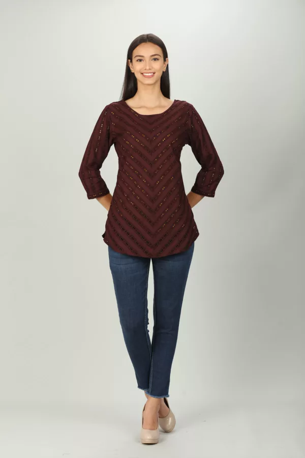 Brown Schiffli Women Top Trendy