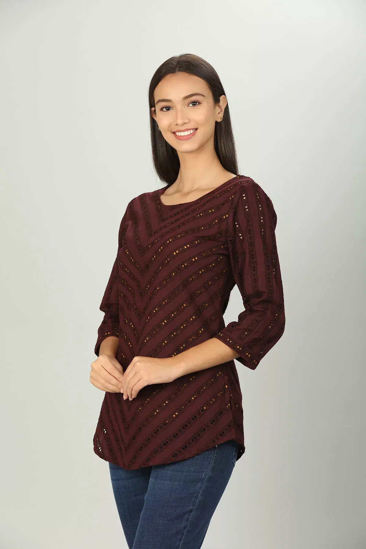 Brown Schiffli Women Top Trendy