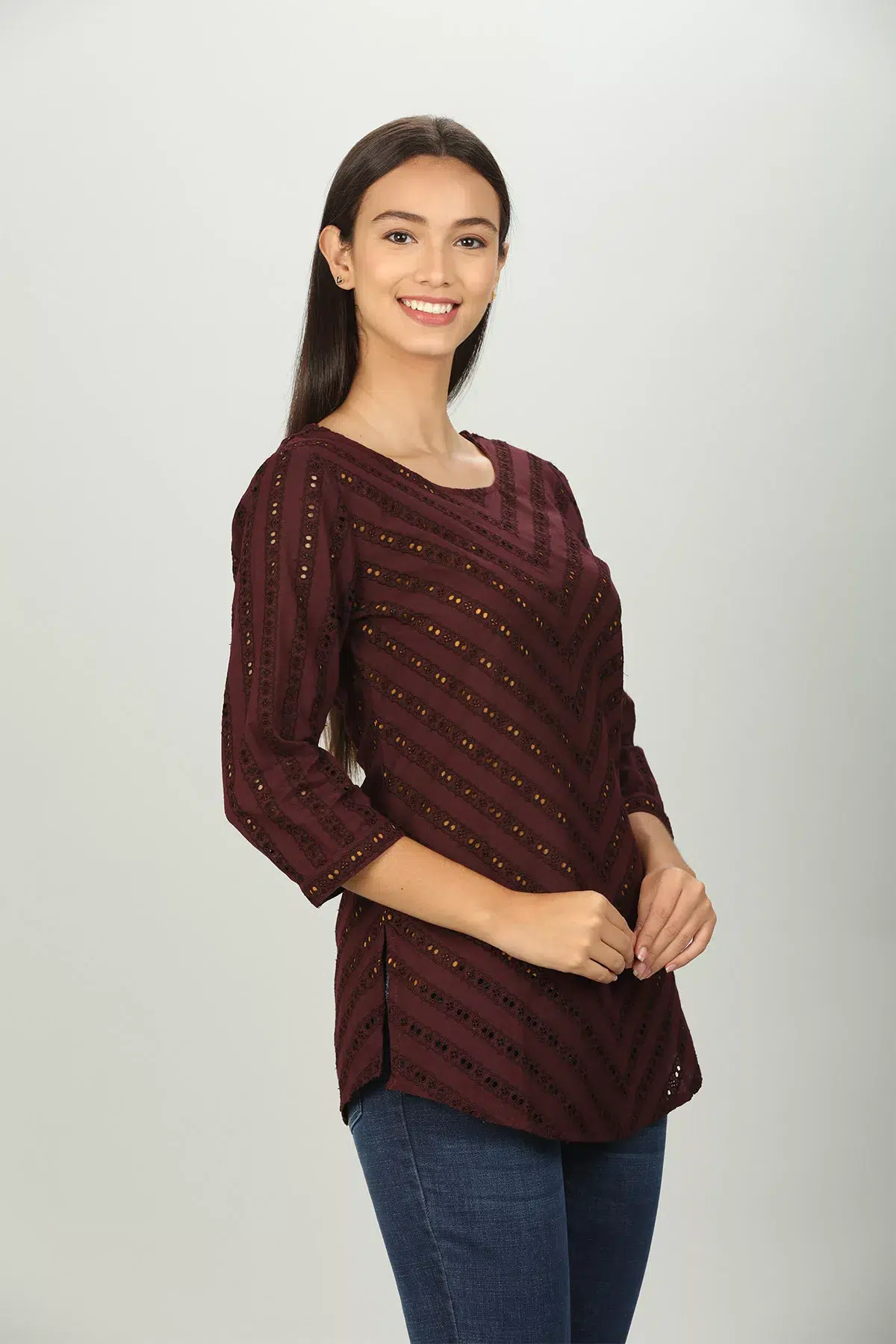 Brown Schiffli Women Top Trendy