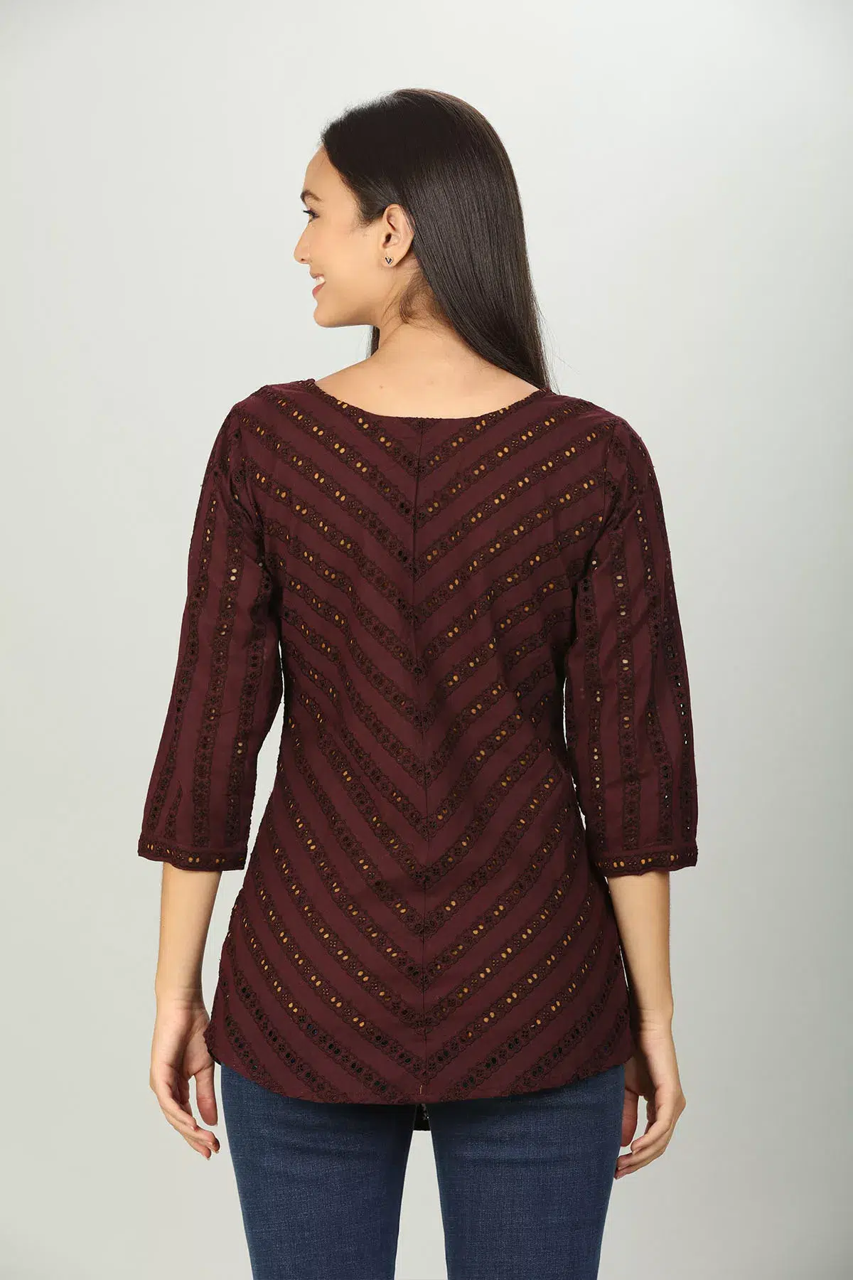 Brown Schiffli Women Top Trendy