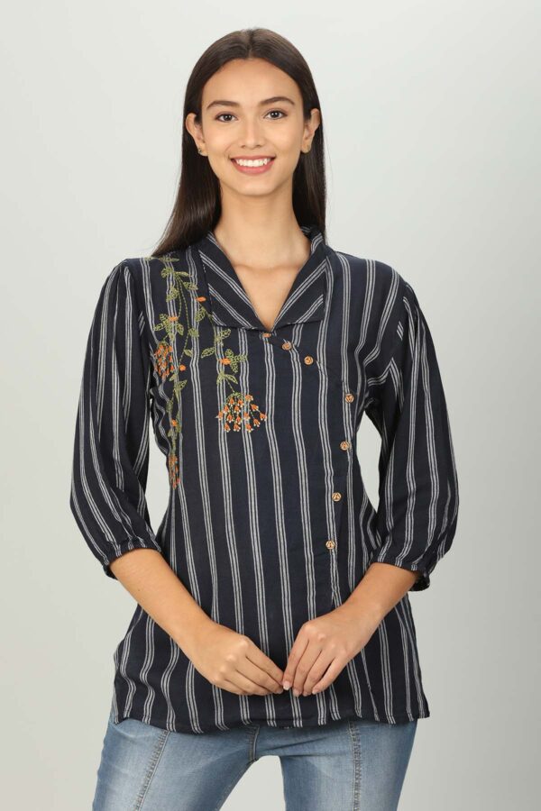 Blue Shirt With White Stripes For Women