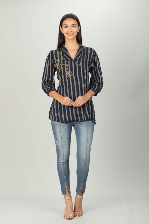 Blue Shirt With White Stripes For Women