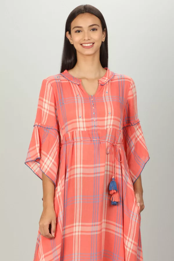 Checks Pink Dress For Women