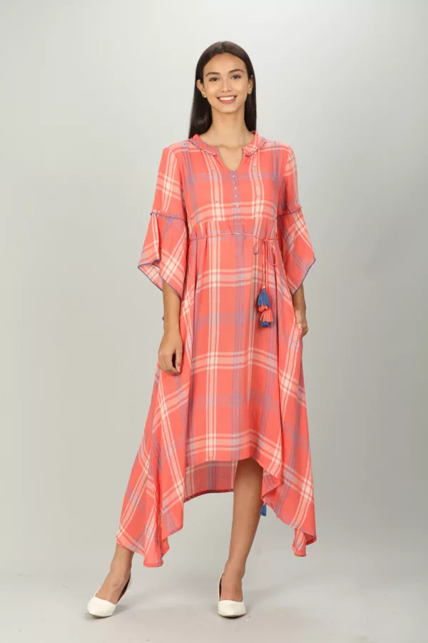 Checks Pink Dress For Women