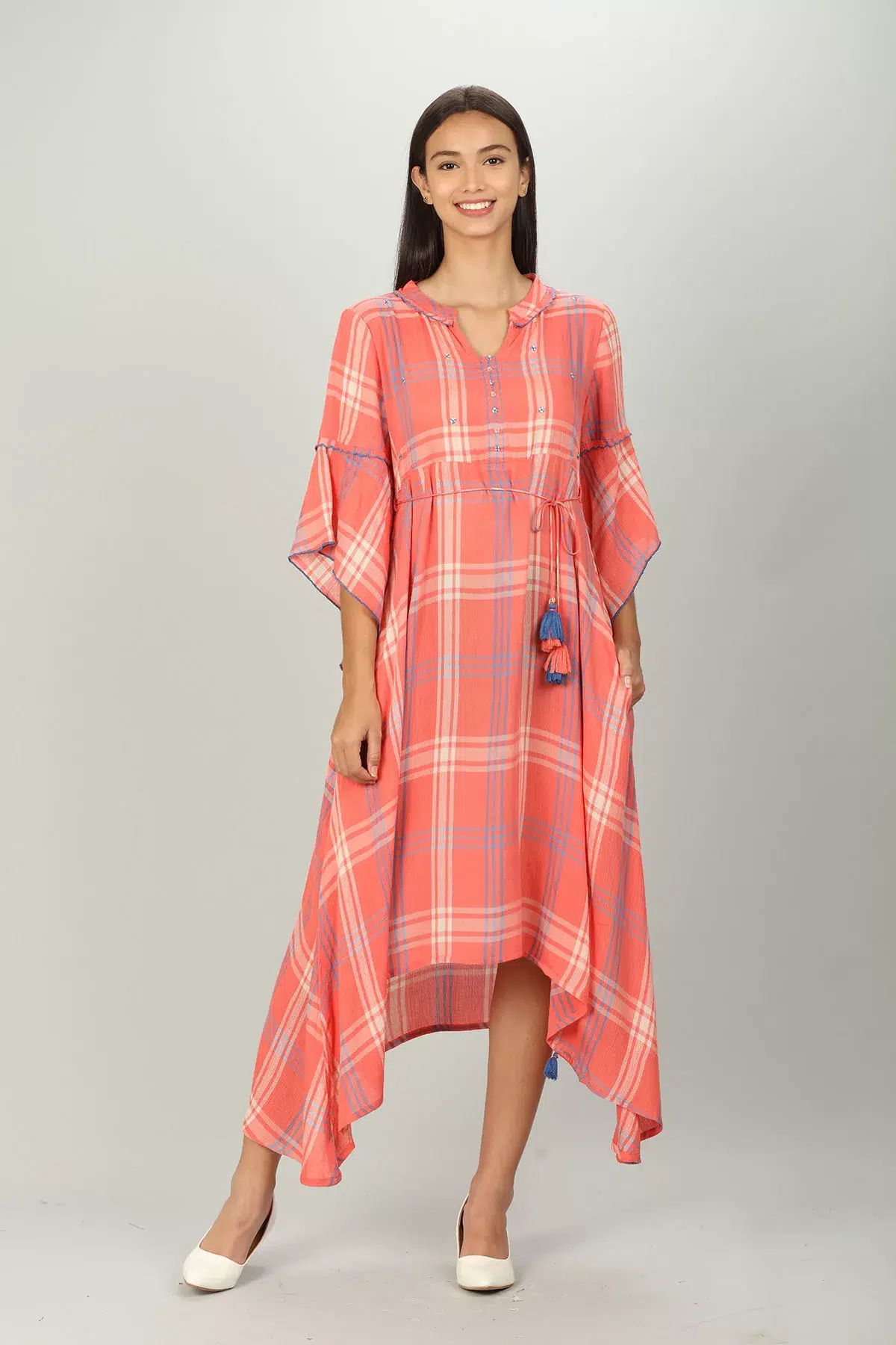 Checks Pink Dress For Women