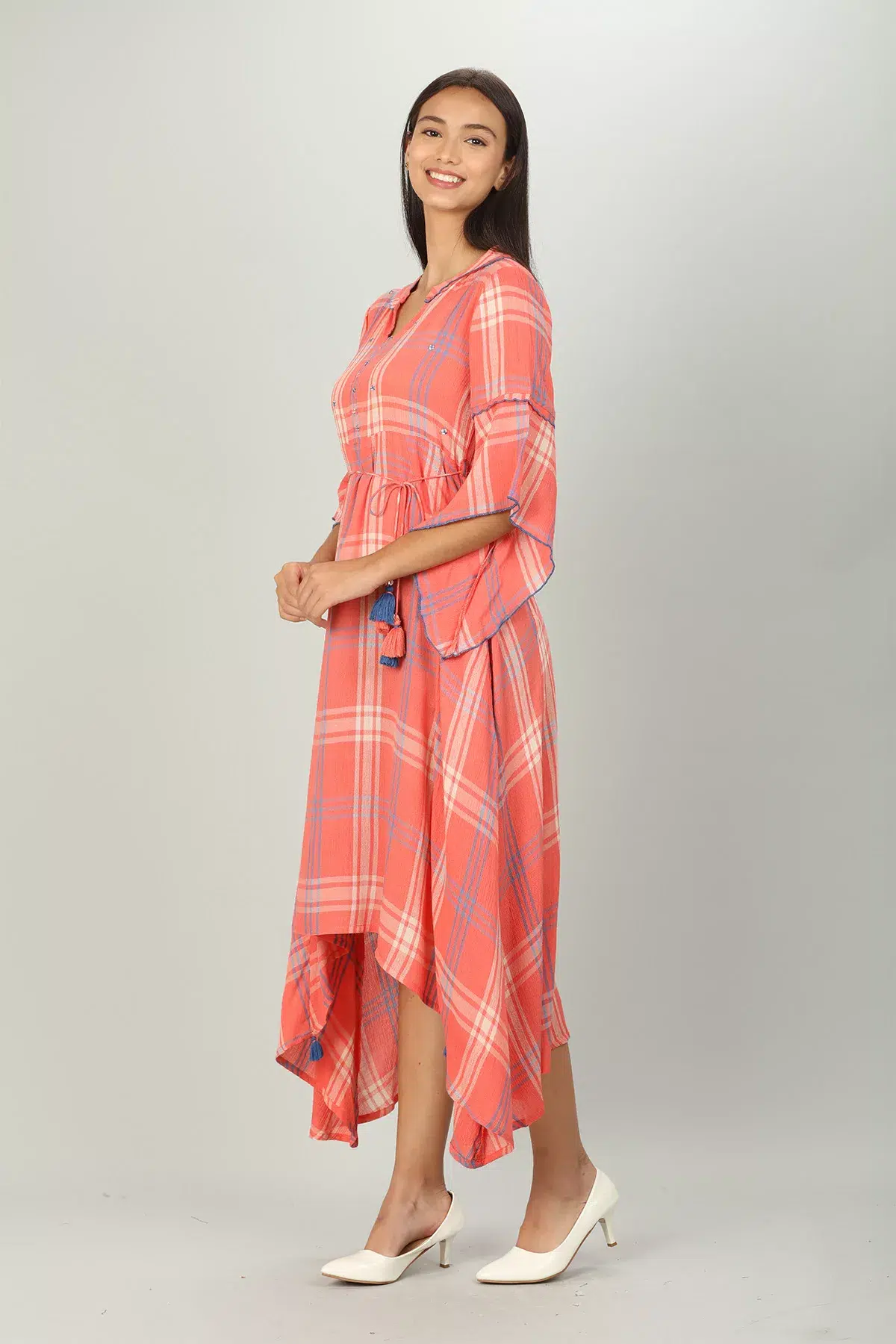 Checks Pink Dress For Women