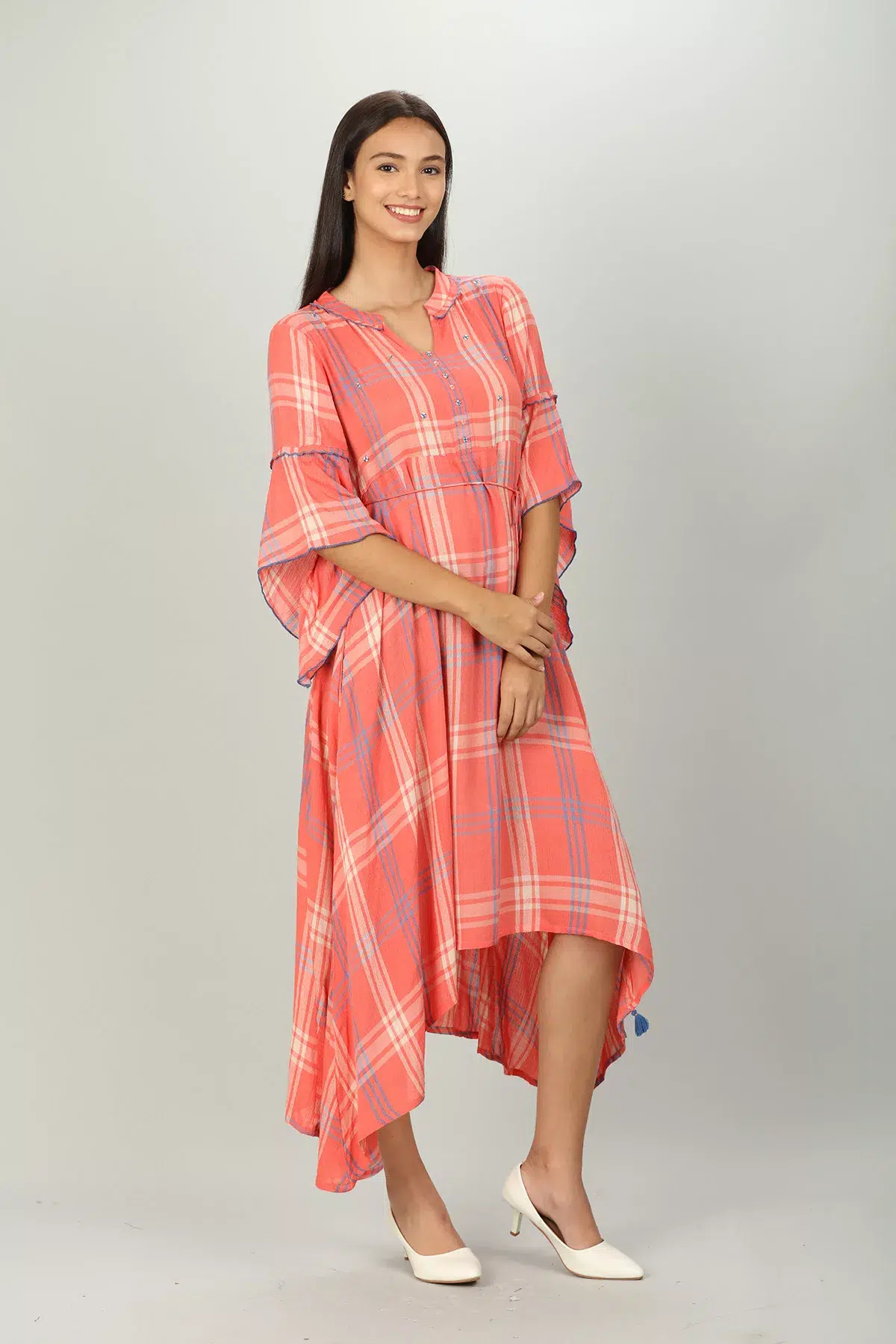 Checks Pink Dress For Women