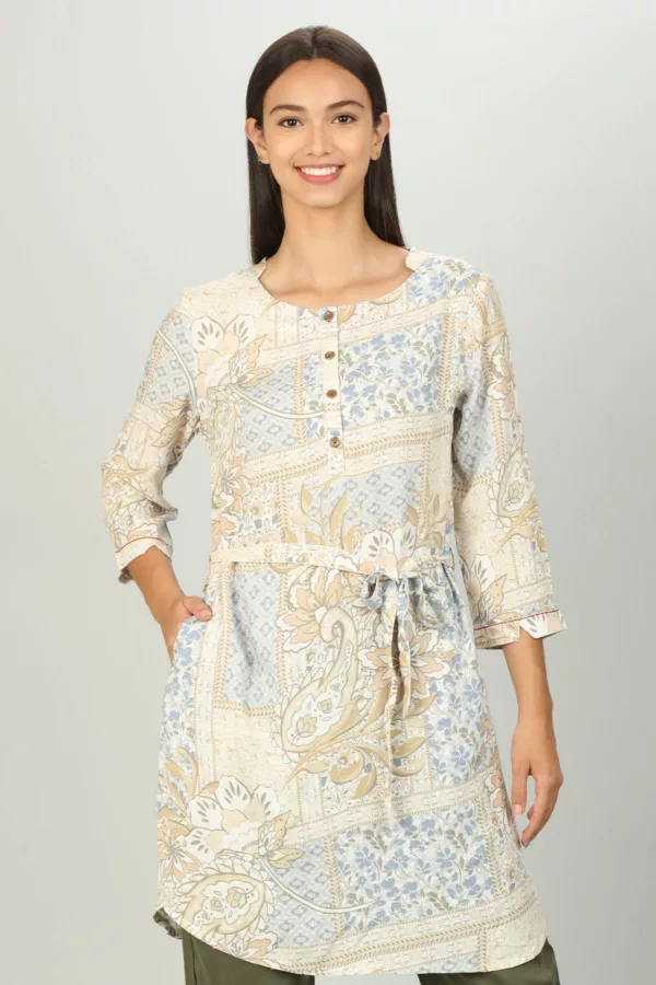 Cream Floral Printed Woman Tunic Top