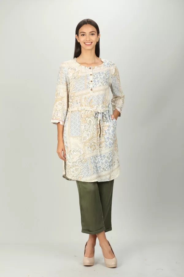 Cream Floral Printed Woman Tunic Top