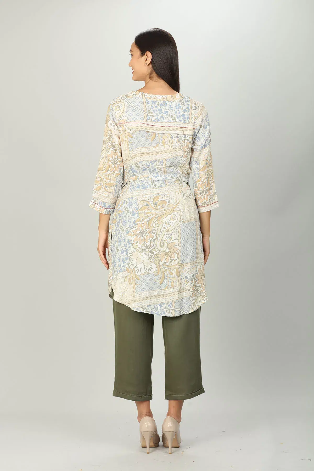 Cream Floral Printed Woman Tunic Top
