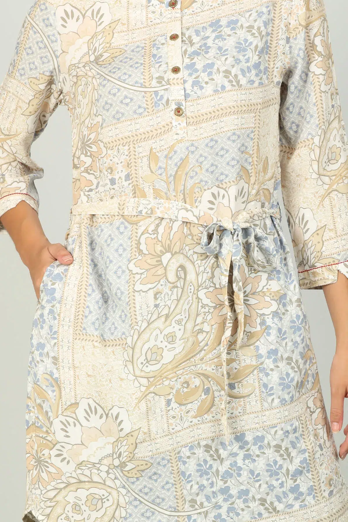 Cream Floral Printed Woman Tunic Top
