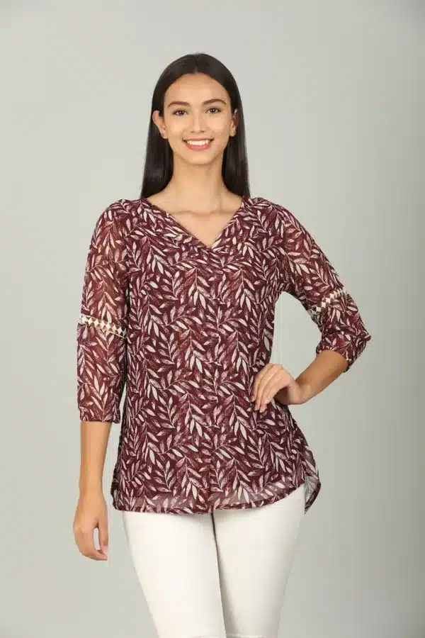Maroon Printed Ladies Tops Online