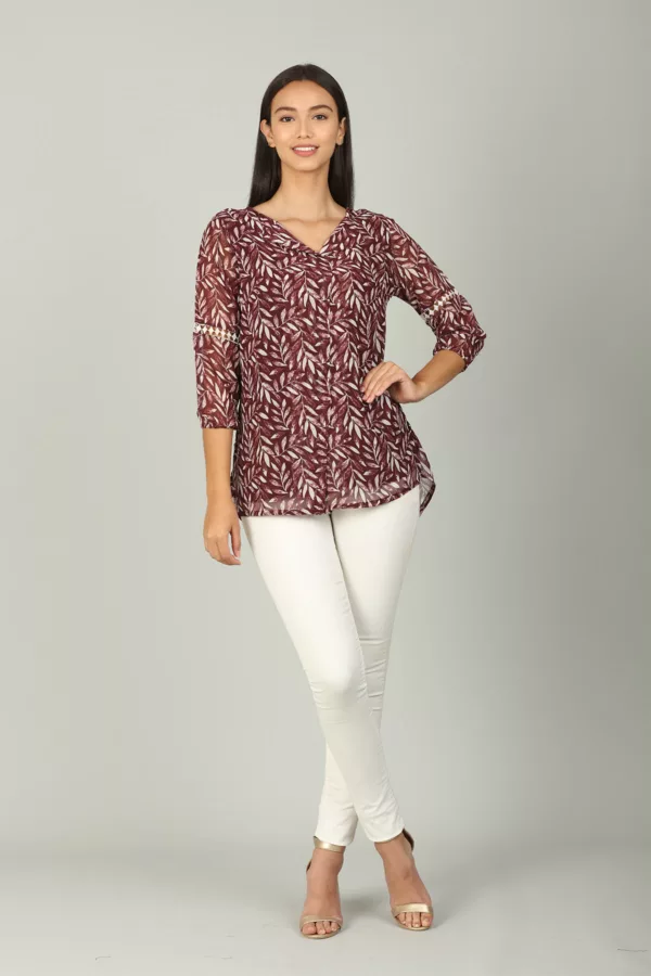 Maroon Printed Ladies Tops Online