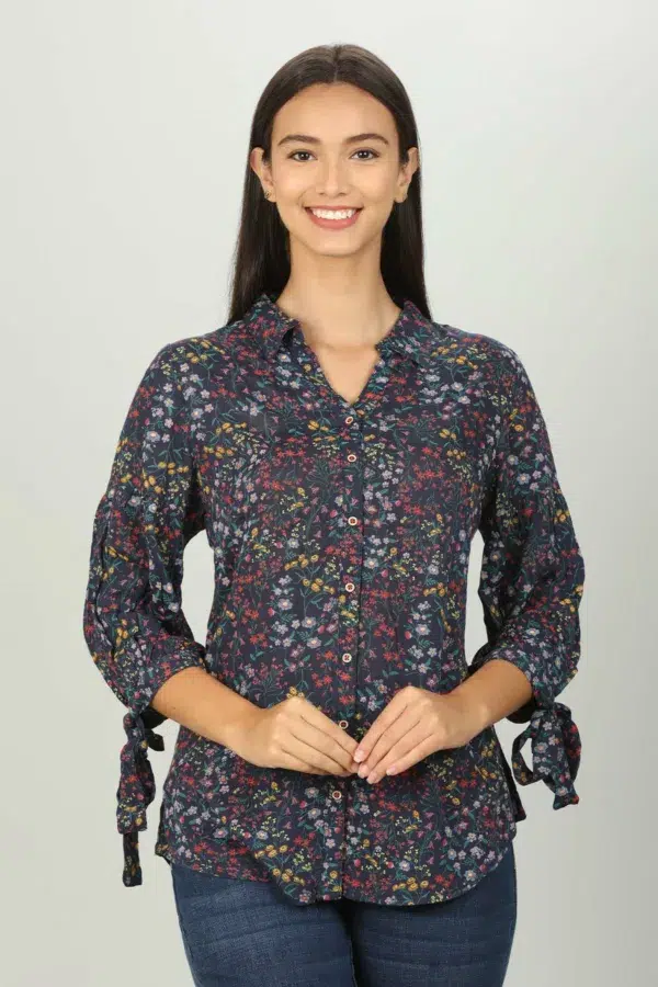Printed Dark Blue Shirt For Women