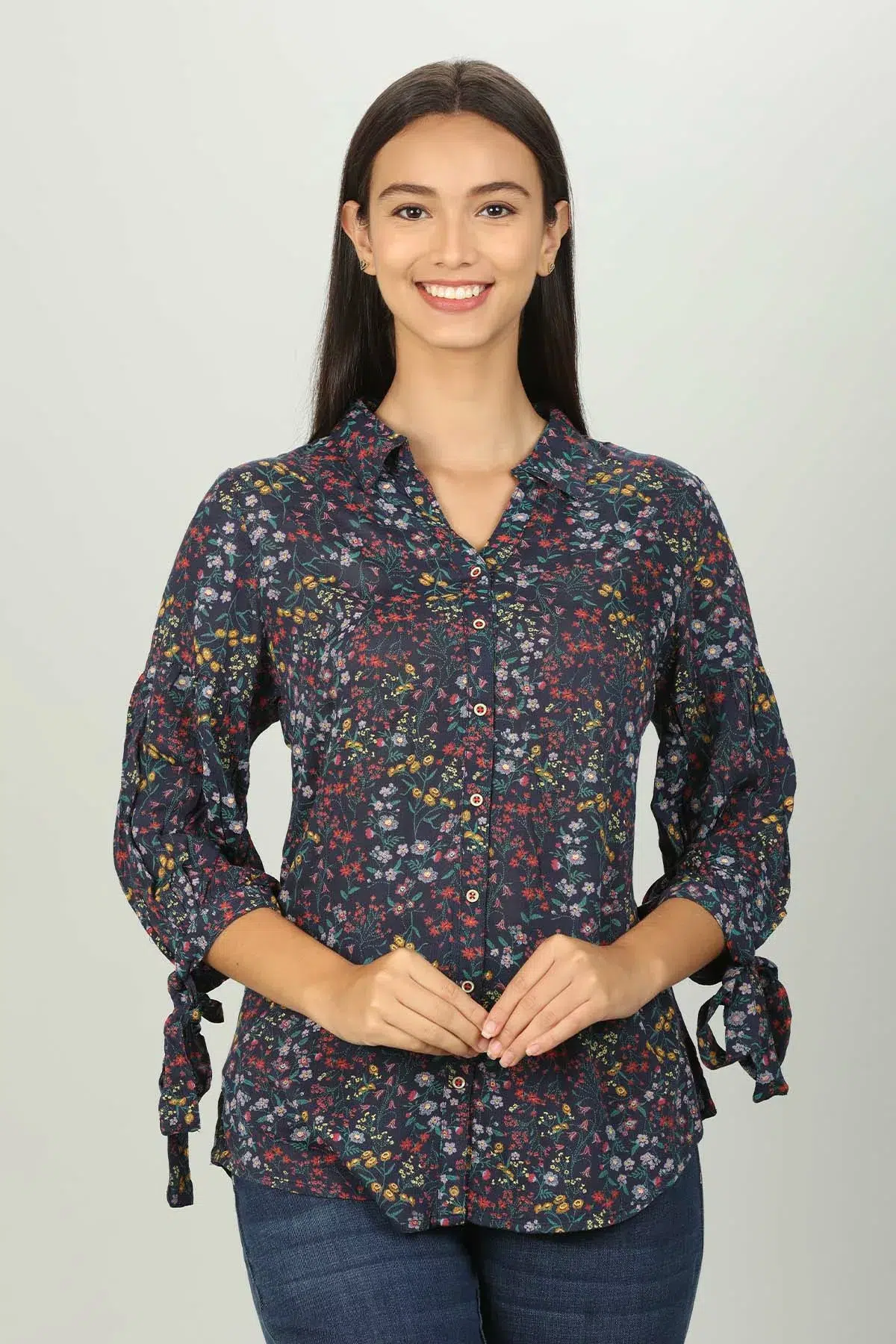 Printed Dark Blue Shirt For Women